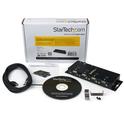 StarTech.com 4 Port USB to DB9 RS232 Serial Adapter Hub – Industrial DIN Rail and