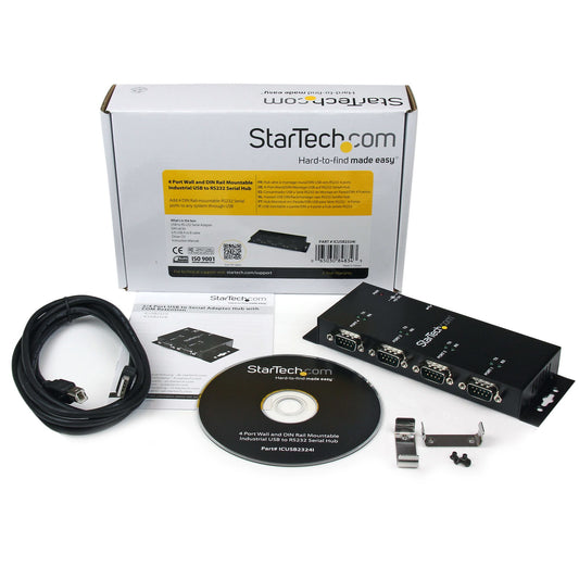 StarTech.com 4 Port USB to DB9 RS232 Serial Adapter Hub – Industrial DIN Rail and