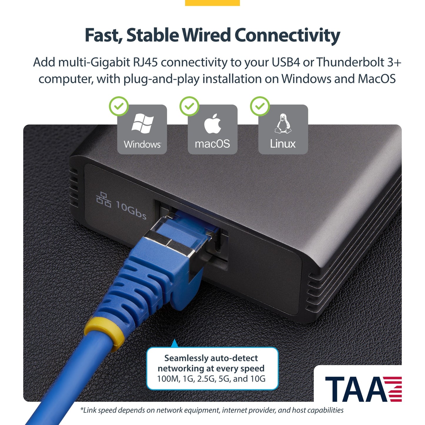 StarTech.com USB4 to Ethernet Adapter, 10GbE, Multi-Gigabit, Thunderbolt Compatible