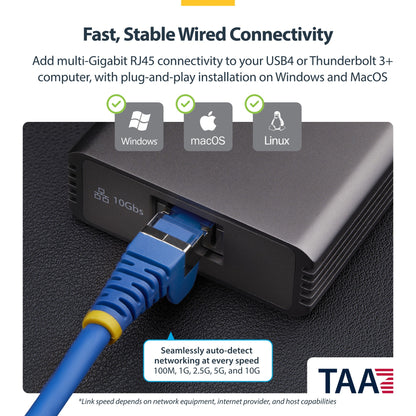 StarTech.com USB4 to Ethernet Adapter, 10GbE, Multi-Gigabit, Thunderbolt Compatible