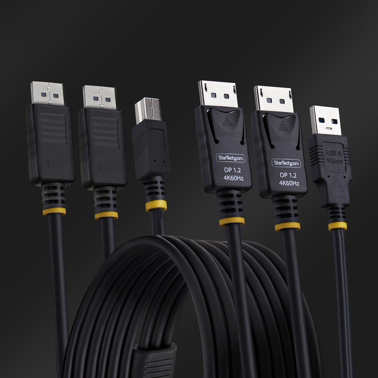 StarTech.com 6ft (1.8m) Dual-DisplayPort and USB 5Gbps KVM Cable, 4K 60Hz