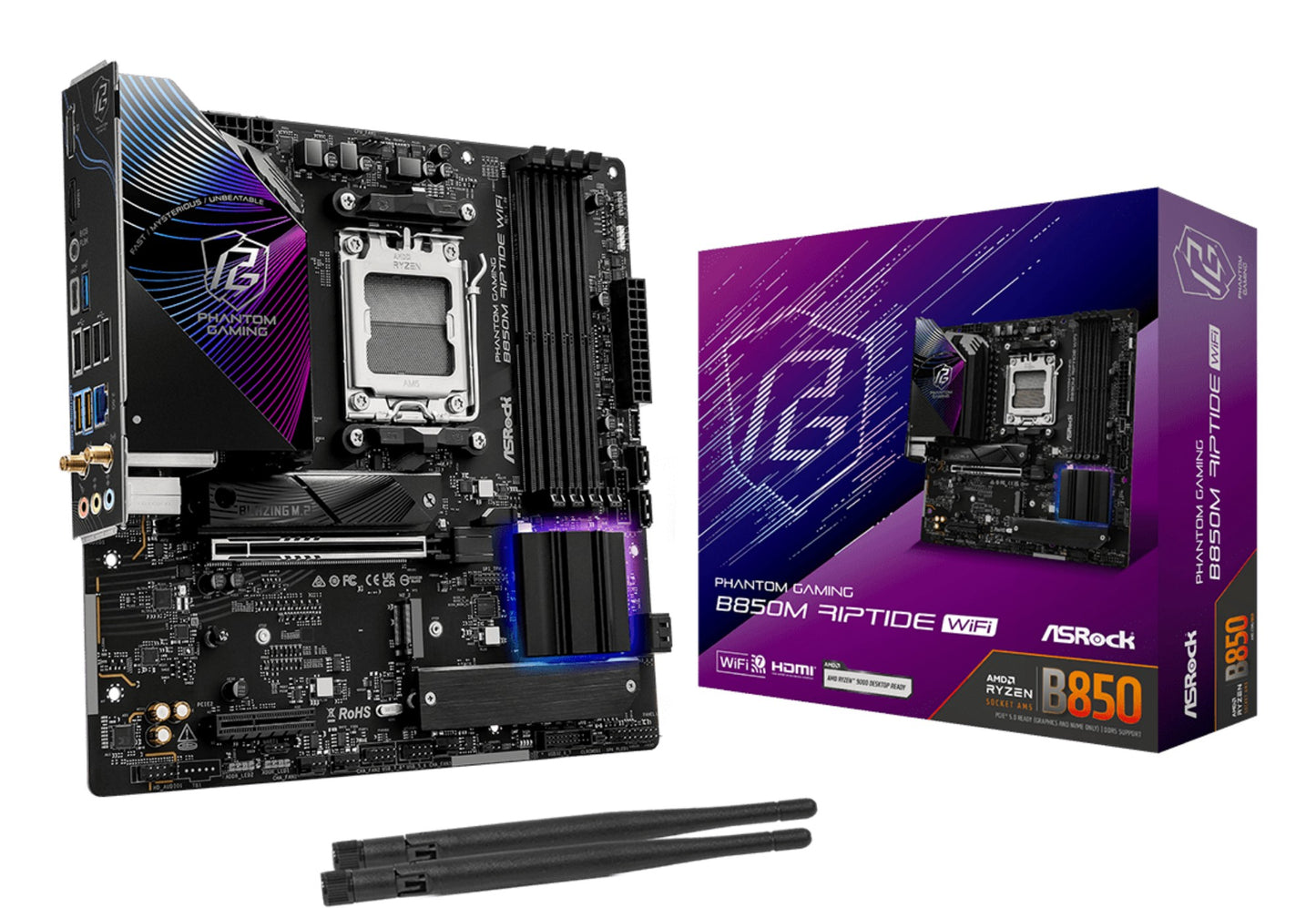 Asrock Phantom Gaming B850M Riptide WiFi AMD B850 Socket AM5 micro ATX Motherboard