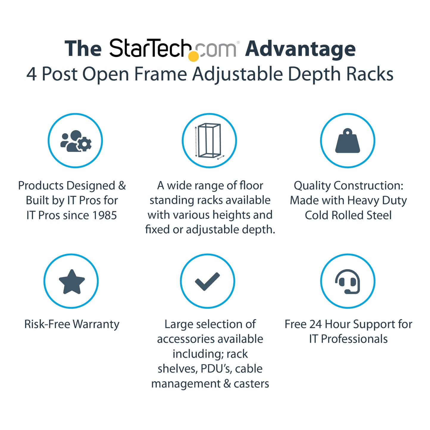 StarTech.com 15U 4-Post Server Rack, 19in Open Frame Rack with 40in (101cm) Mounting