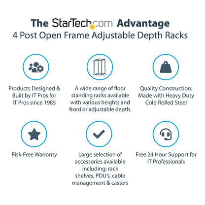 StarTech.com 15U 4-Post Server Rack, 19in Open Frame Rack with 40in (101cm) Mounting
