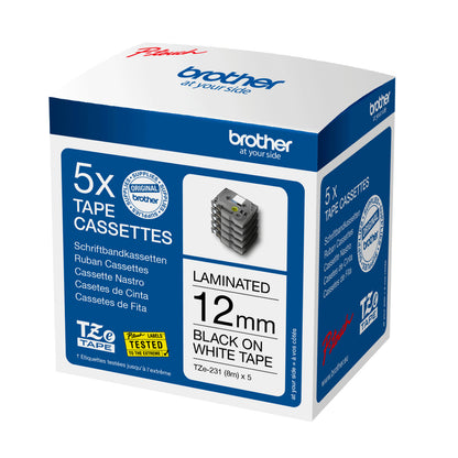 Brother TZE-231M5 DirectLabel black on white Laminat 12mm x 8m Pack=5 for Brother Labels