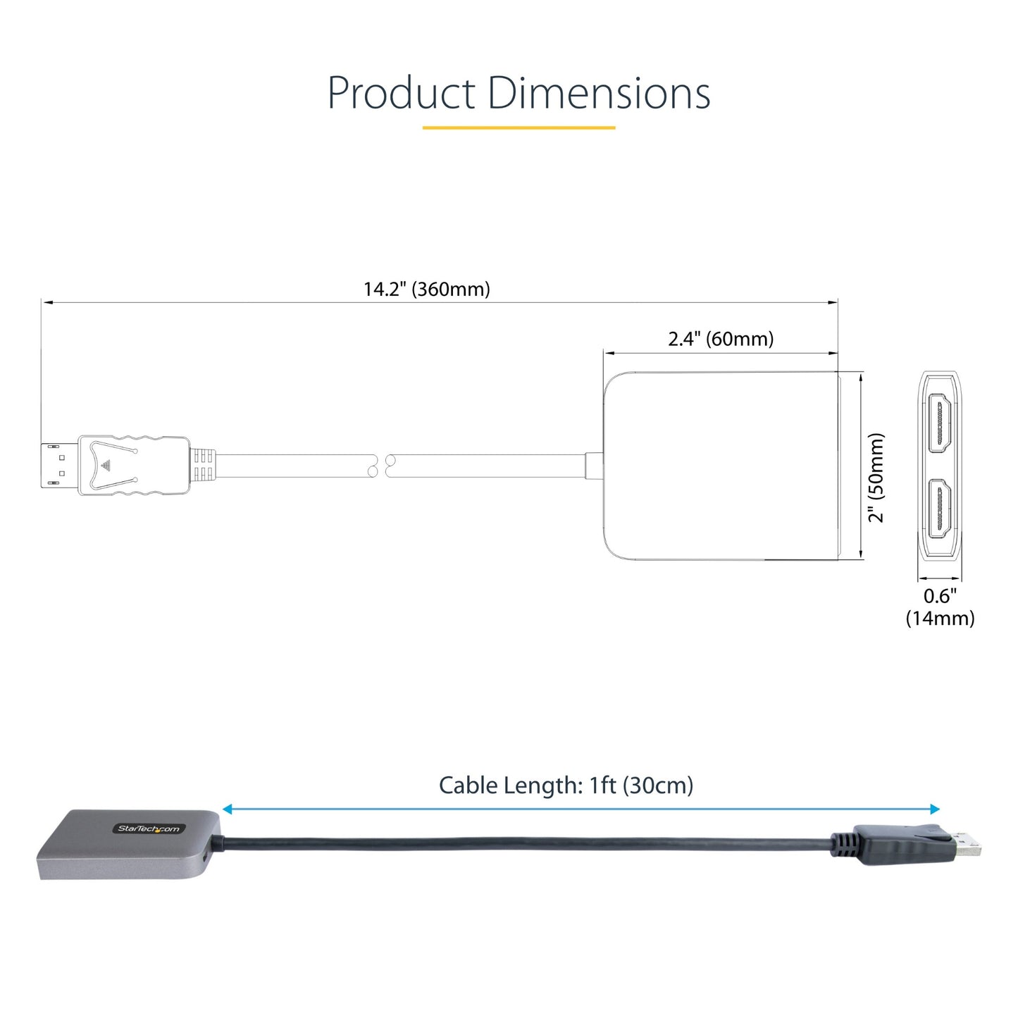 StarTech.com DP to Dual HDMI MST HUB - Dual HDMI 4K 60Hz - DisplayPort Multi Monitor Cable