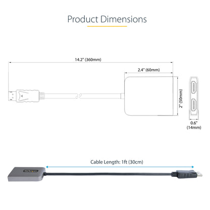 StarTech.com DP to Dual HDMI MST HUB - Dual HDMI 4K 60Hz - DisplayPort Multi Monitor Cable