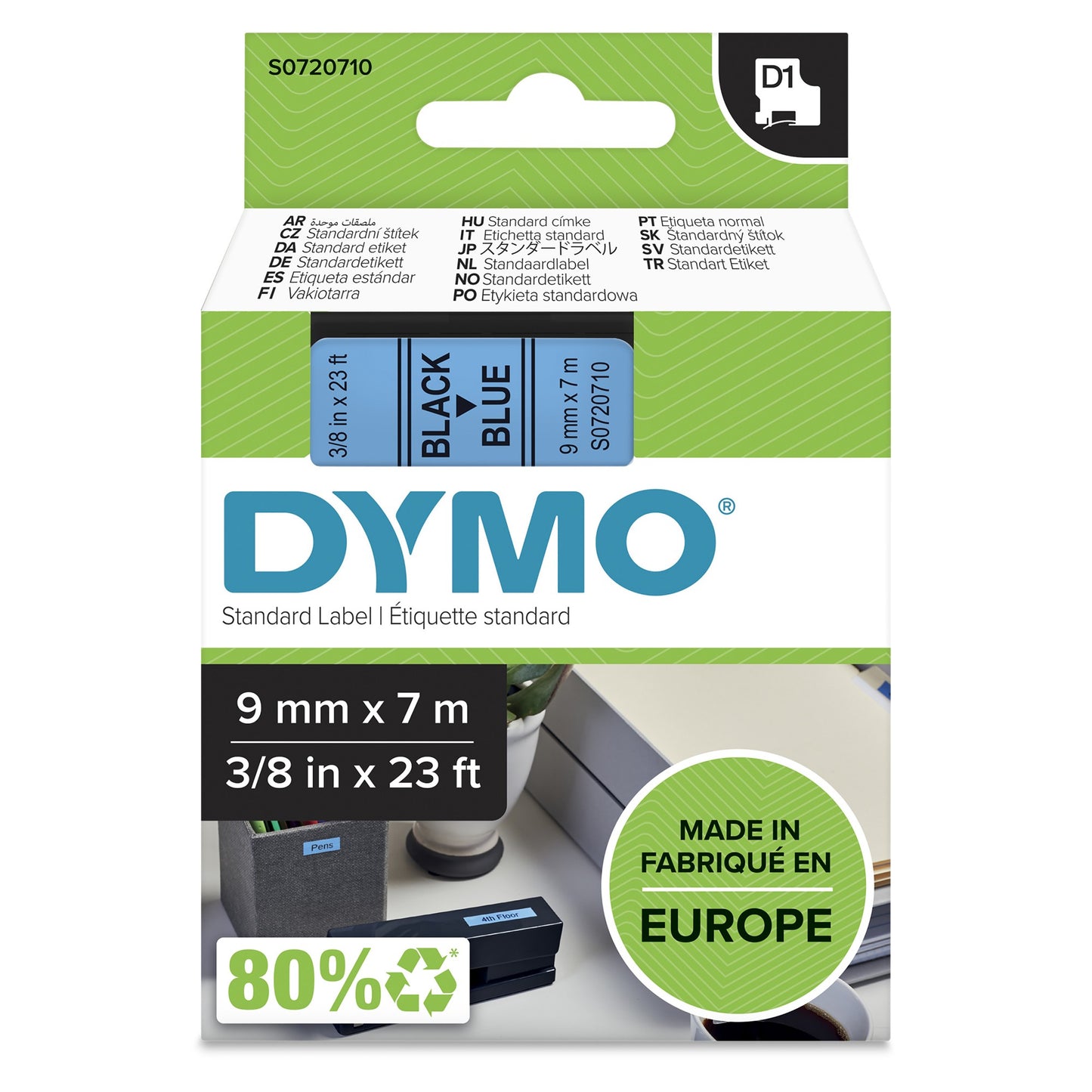 DYMO 40916/S0720710 DirectLabel-etikettes black on blue 9mm x 7m for Dymo D1 Labels