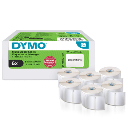DYMO Authentic LabelWriter Multi-Purpose Labels | 54 mm x 70 mm | Self Adhesive | 6