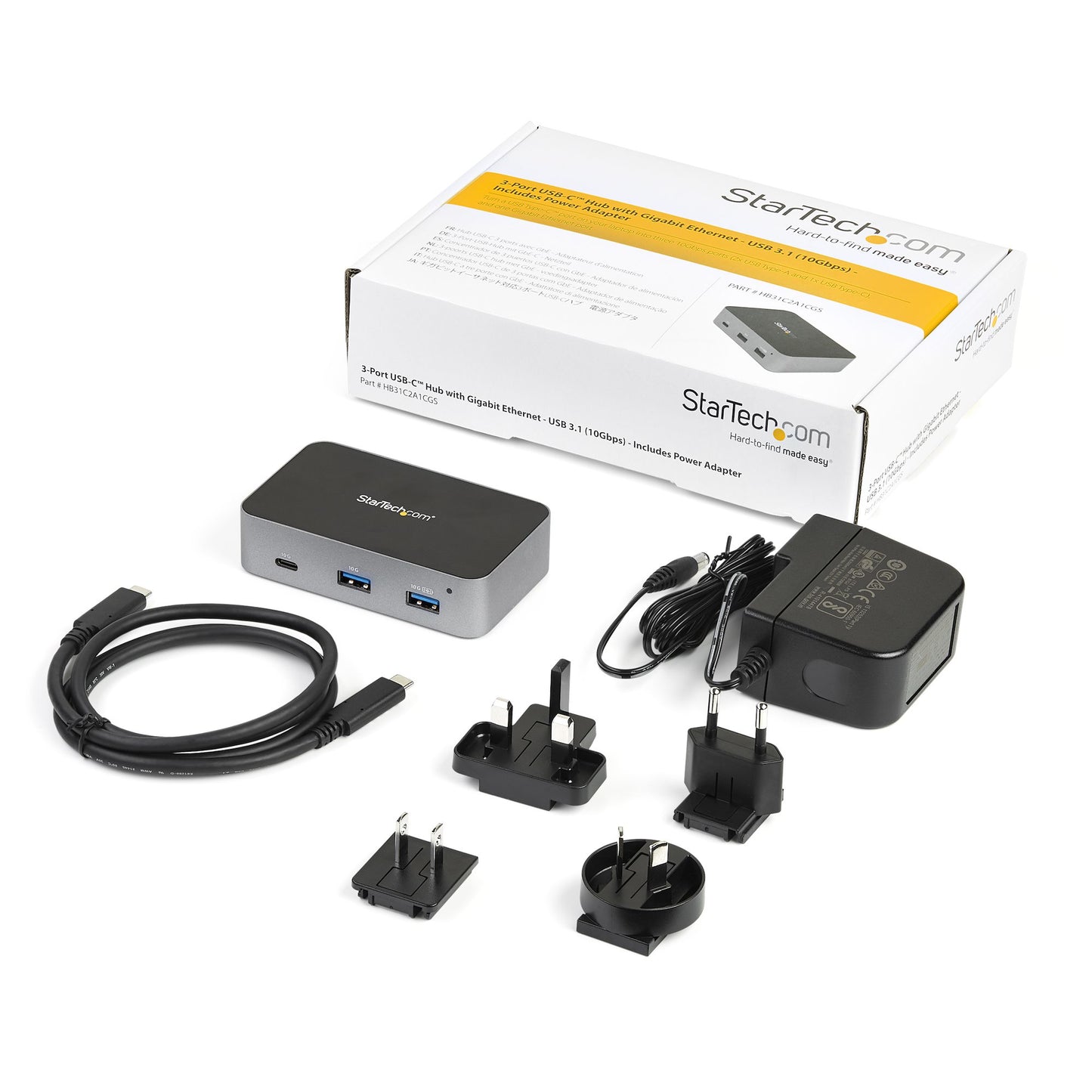 StarTech.com ~3 Port USB C 3.2 Gen 2 Hub with Ethernet Adapter - 10Gbps USB Type C