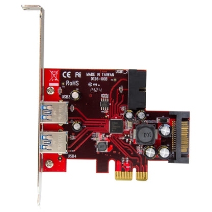 StarTech.com 4 Port PCI Express USB 3.0 Card - 5Gbps - 2 External & 2 Internal Hub