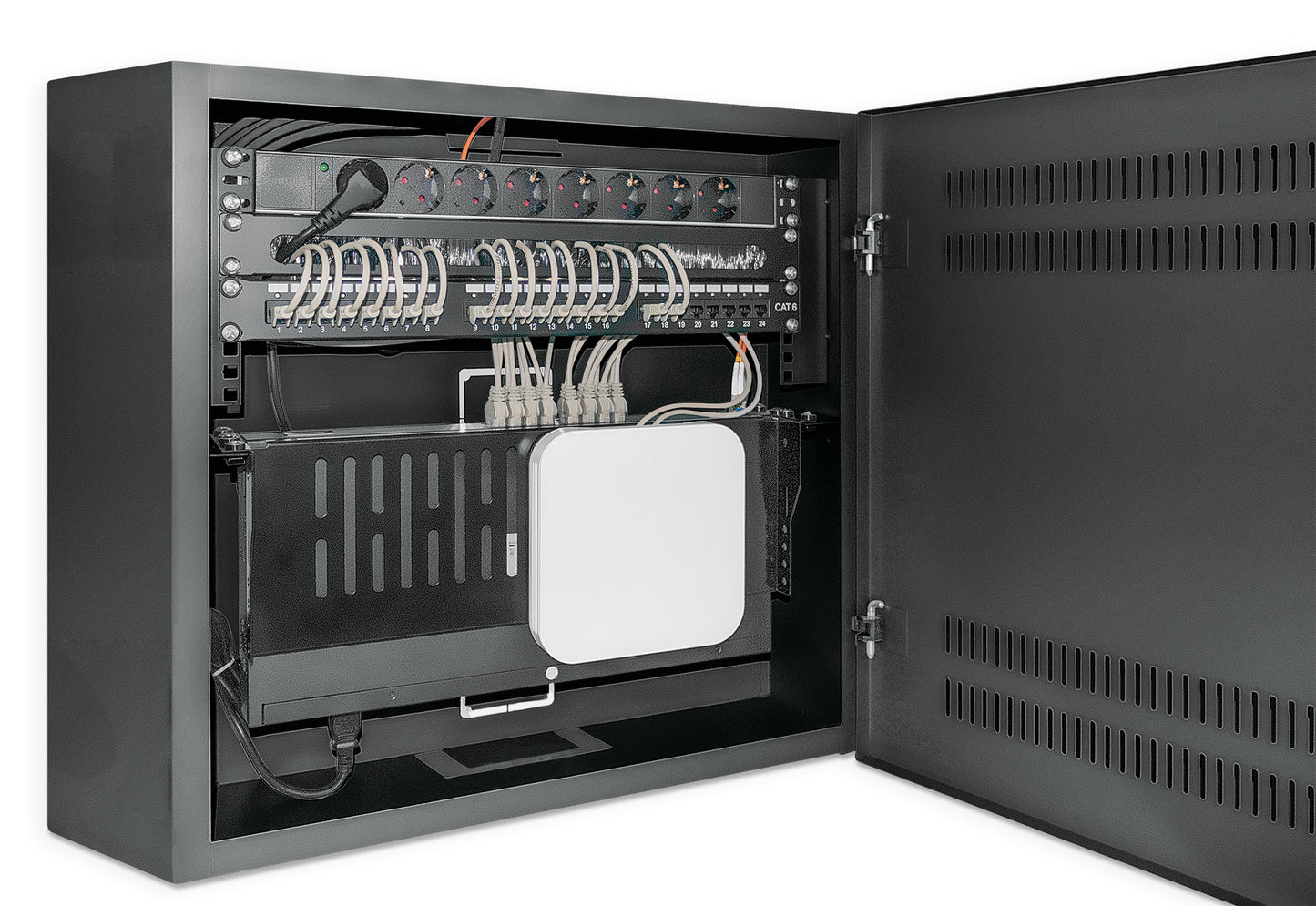 Intellinet Low-Profile 19" Wall Mount Cabinet with 4U Horizontal and 2U Vertical Rack (Black)