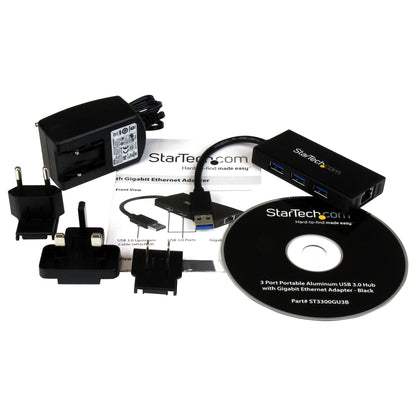 StarTech.com 3-Port Portable USB 3.0 Hub plus Gigabit Ethernet - 5Gbps - Aluminum Network Adapter