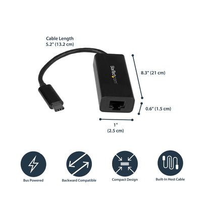 StarTech.com USB-C to Gigabit Ethernet Adapter, Black, Thunderbolt 3 / 4 Compatible