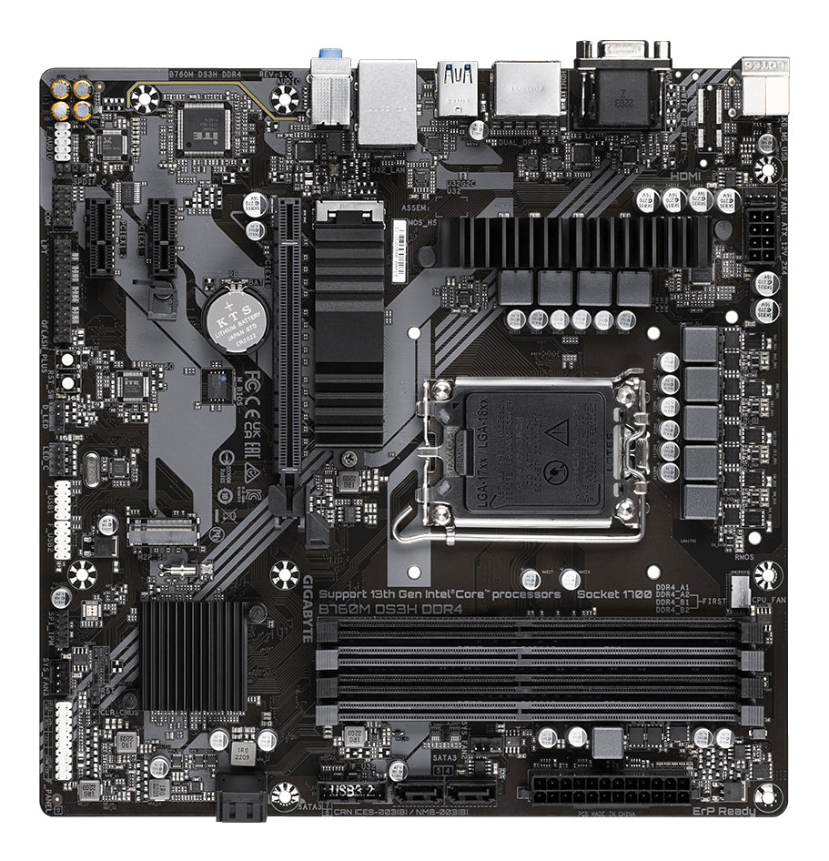 Gigabyte B760M DS3H DDR4 Motherboard - Supports Intel Core 14th Gen CPUs, 6+2+1