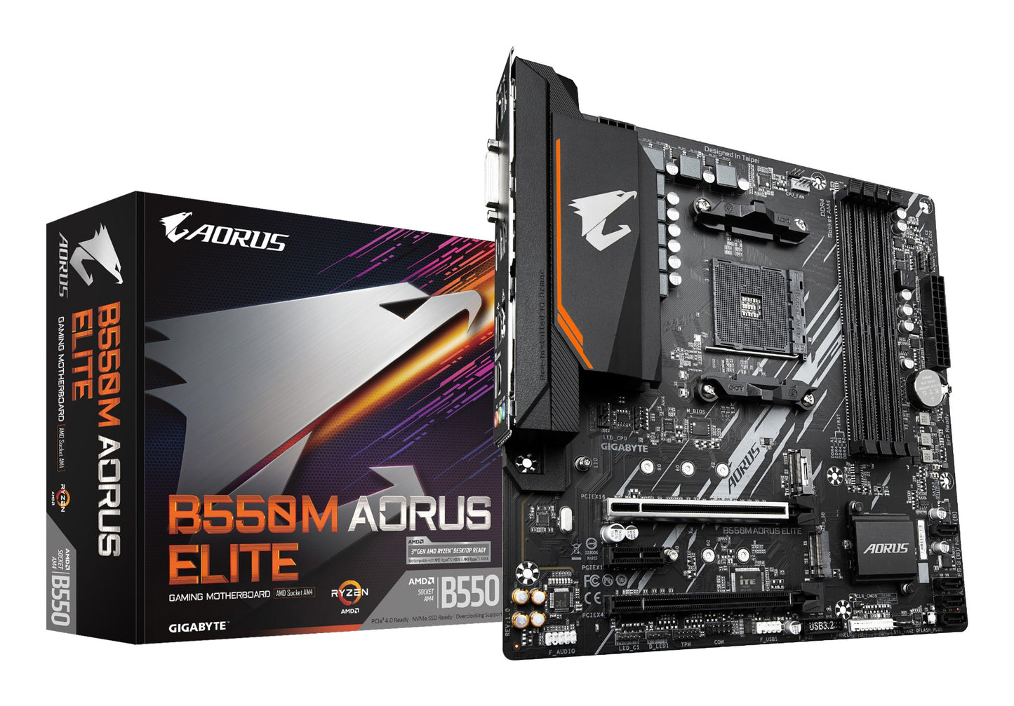 Gigabyte B550M AORUS ELITE Motherboard - AMD Ryzen 5000 CPUs, 5+3 Phases VRM, up to
