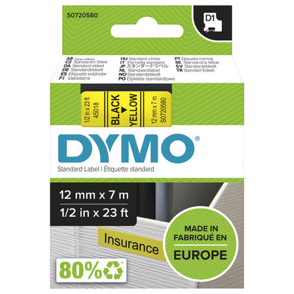 DYMO 45018/S0720580 DirectLabel-etikettes black on yellow 12mm x 7m for Dymo D1 Labels