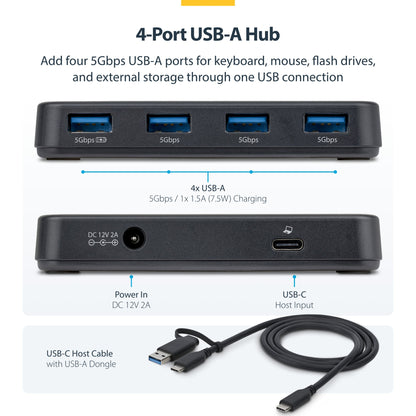 StarTech.com 4-Port USB-A Hub, 5Gbps, Self-Powered, 2-in-1 USB-C and USB-A Host