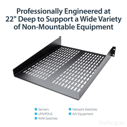 StarTech.com 2U Server Rack Shelf - Universal Vented Rack Mount Cantilever Tray for (HELF22V)