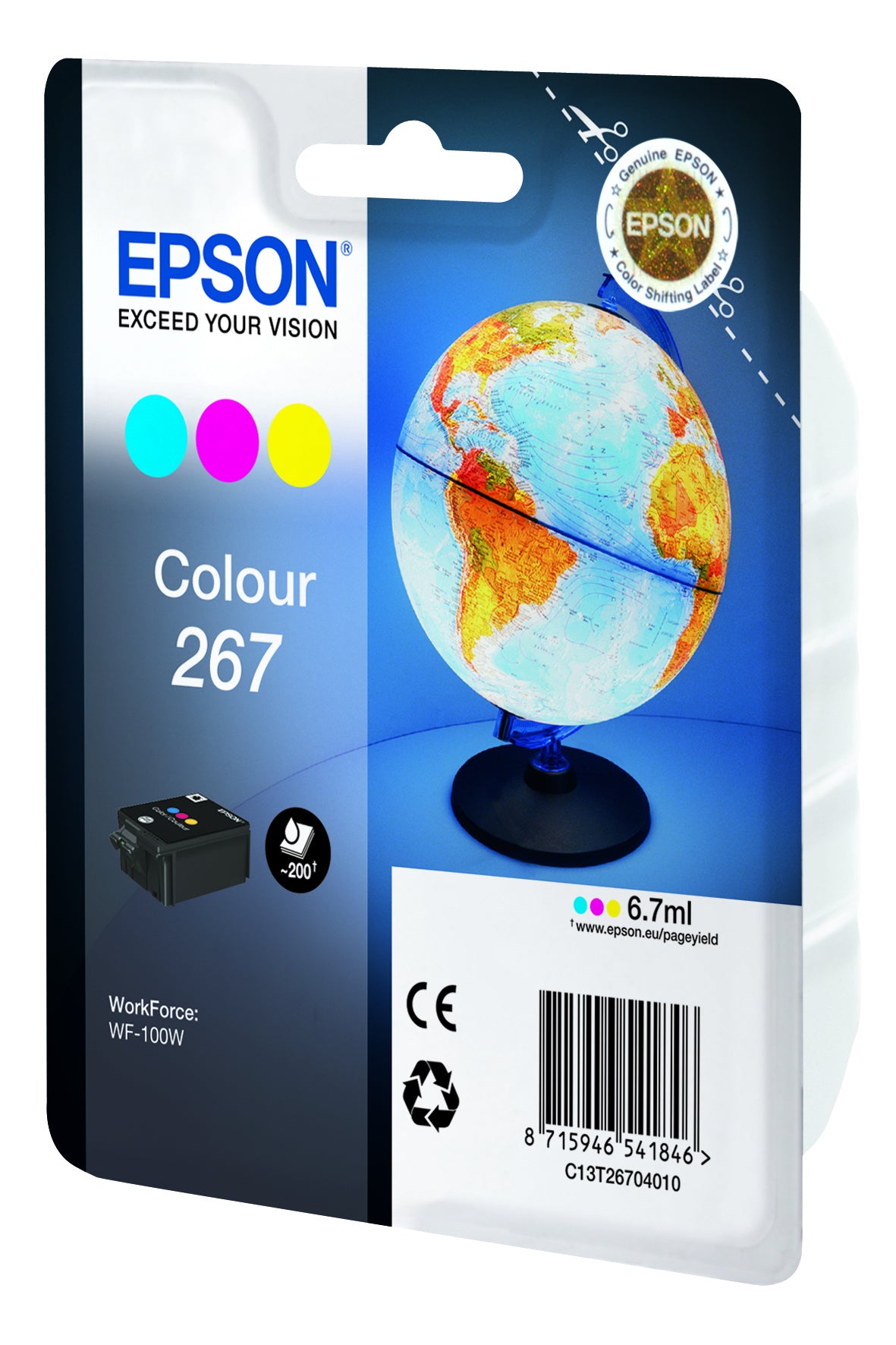 Epson C13T26704010/267 Color Ink Cartridge (200 pages, Epson WF-100 W)