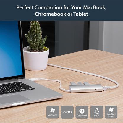 StarTech.com 3-Port USB Hub with Ethernet, USB-A Ports, Gigabit Ethernet/GbE, USB Network Adapter
