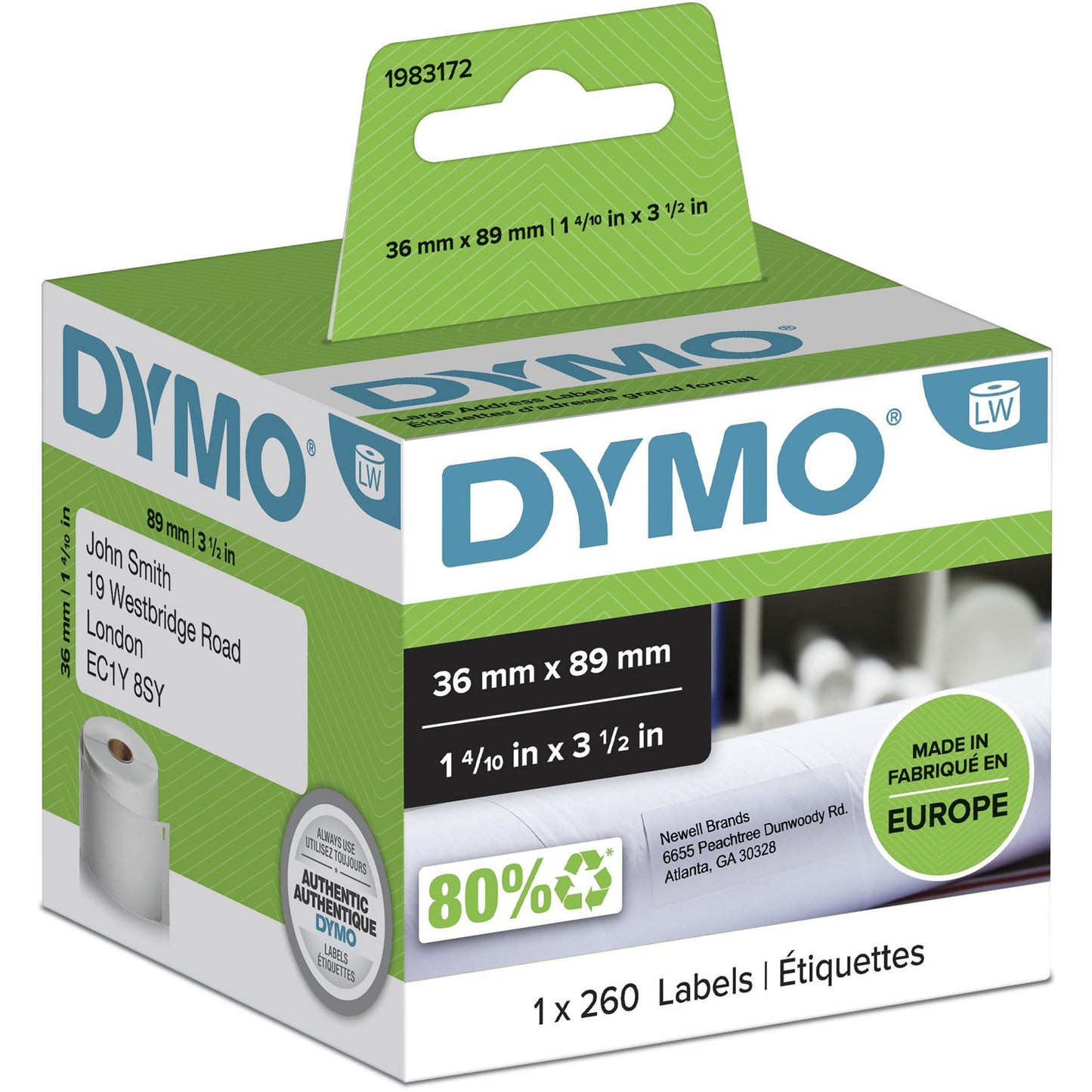 DYMO 1983172 DirectLabel-etikettes white 36mm x 89mm Pack=260 for Dymo Etiketten Labels