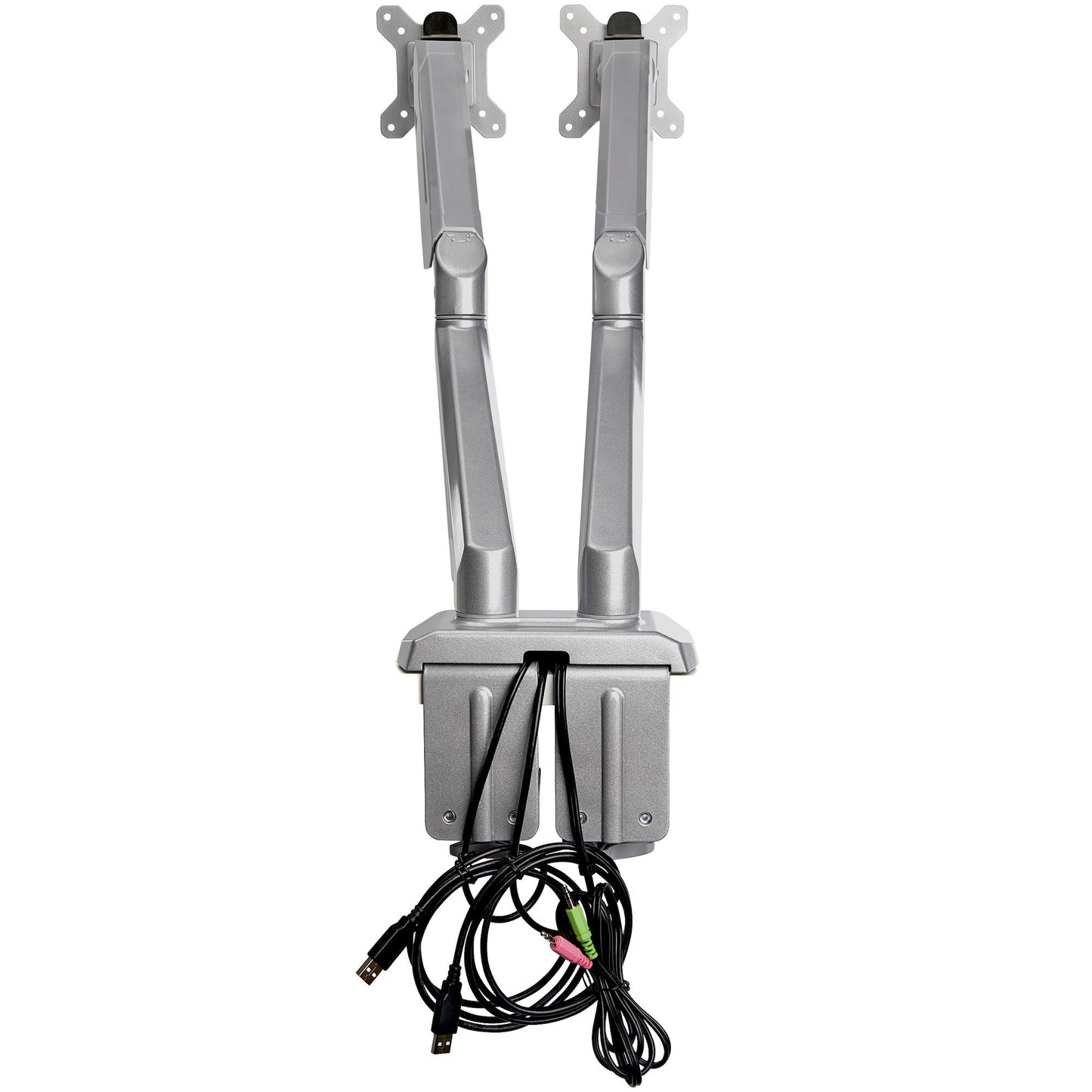 StarTech.com Desk Mount Dual Monitor Arm with USB & Audio, Desk Clamp VESA Mount for (Silver)