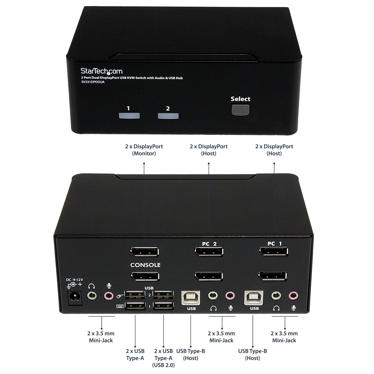 StarTech.com 2-Port DisplayPort Dual-Monitor KVM Switch - 4K 60Hz - TAA
