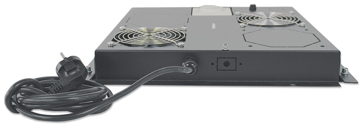 Intellinet 2-Fan Ventilation Unit for 19" Racks, Roof Mount, with Thermostat, Black