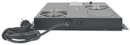Intellinet 2-Fan Ventilation Unit for 19" Racks, Roof Mount, with Thermostat, Black