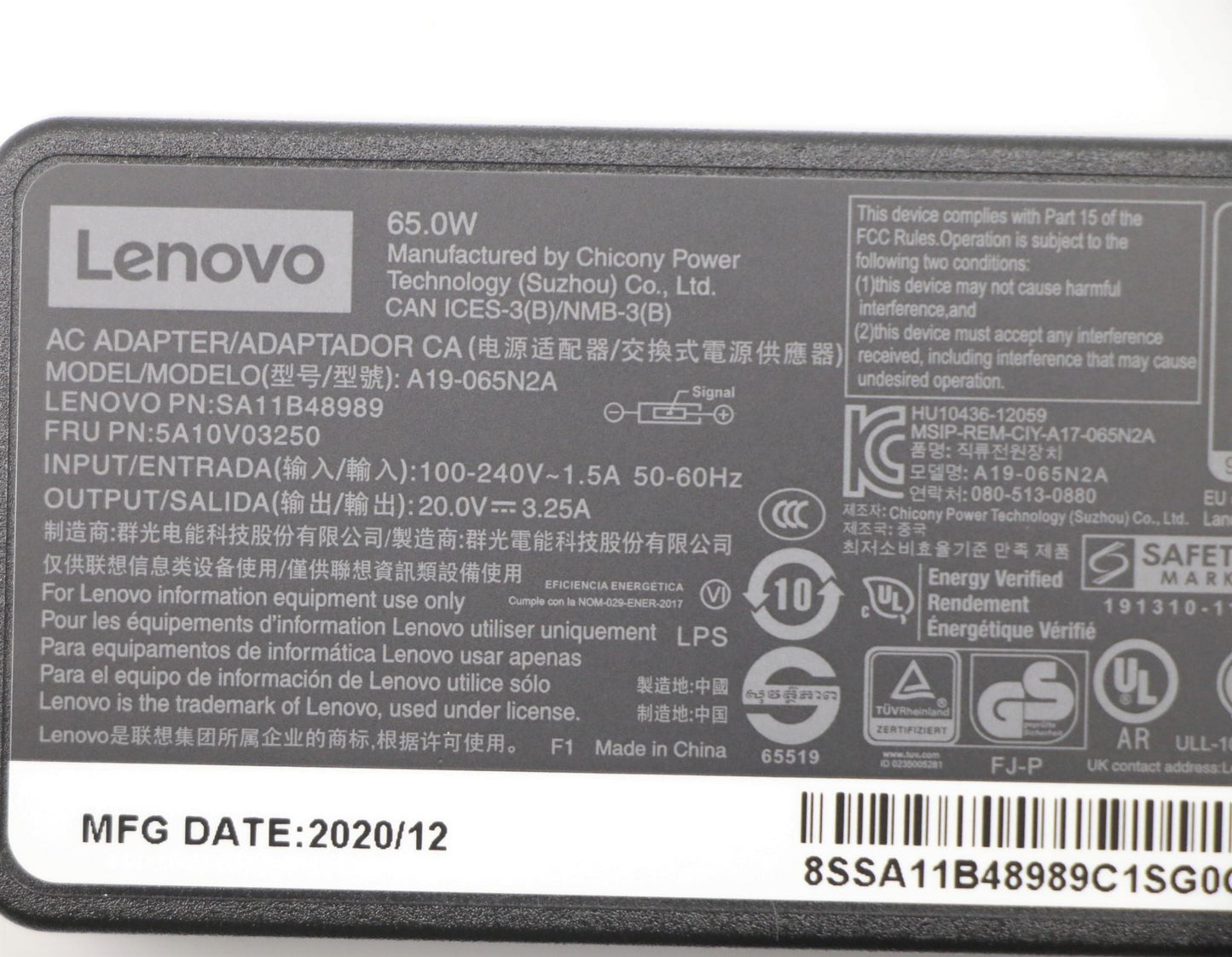 Lenovo 5A10V03250 power adapter/inverter Indoor 65 W Black Charger