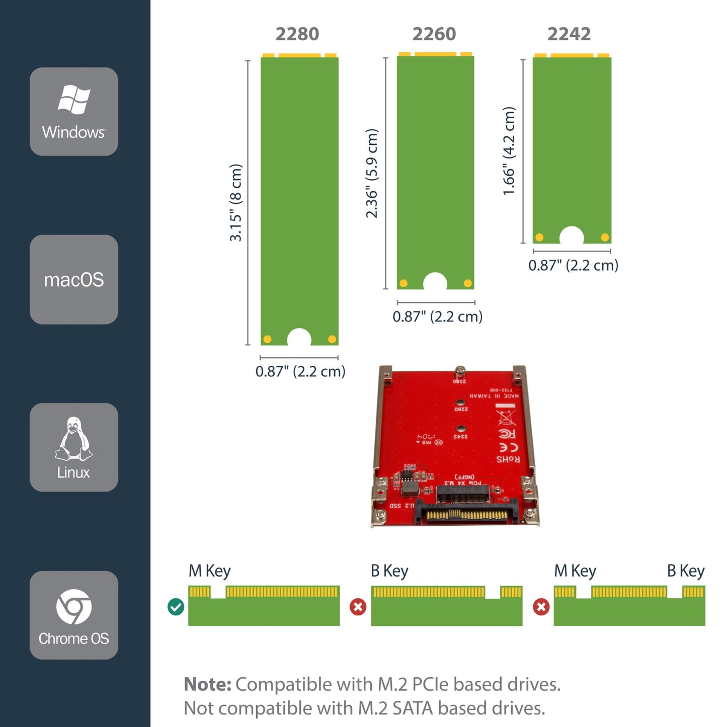 StarTech.com M.2 to U.2 Adapter - For M.2 PCIe NVMe SSDs - PCIe M.2 Drive to 2.5" Hub