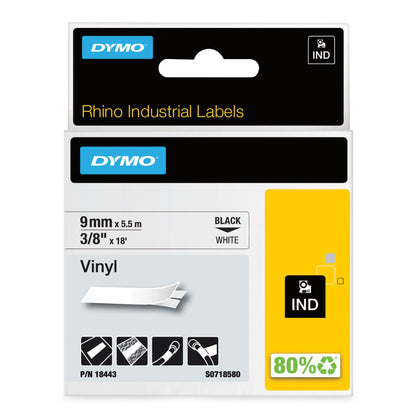 DYMO 18443/S0718580 Ribbon Vinyl black on white 9mm x 5,5m for Dymo Rhino Labels