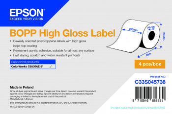 Epson BOPP High Gloss Label - Continuous Roll: 203mm x 68m Labels