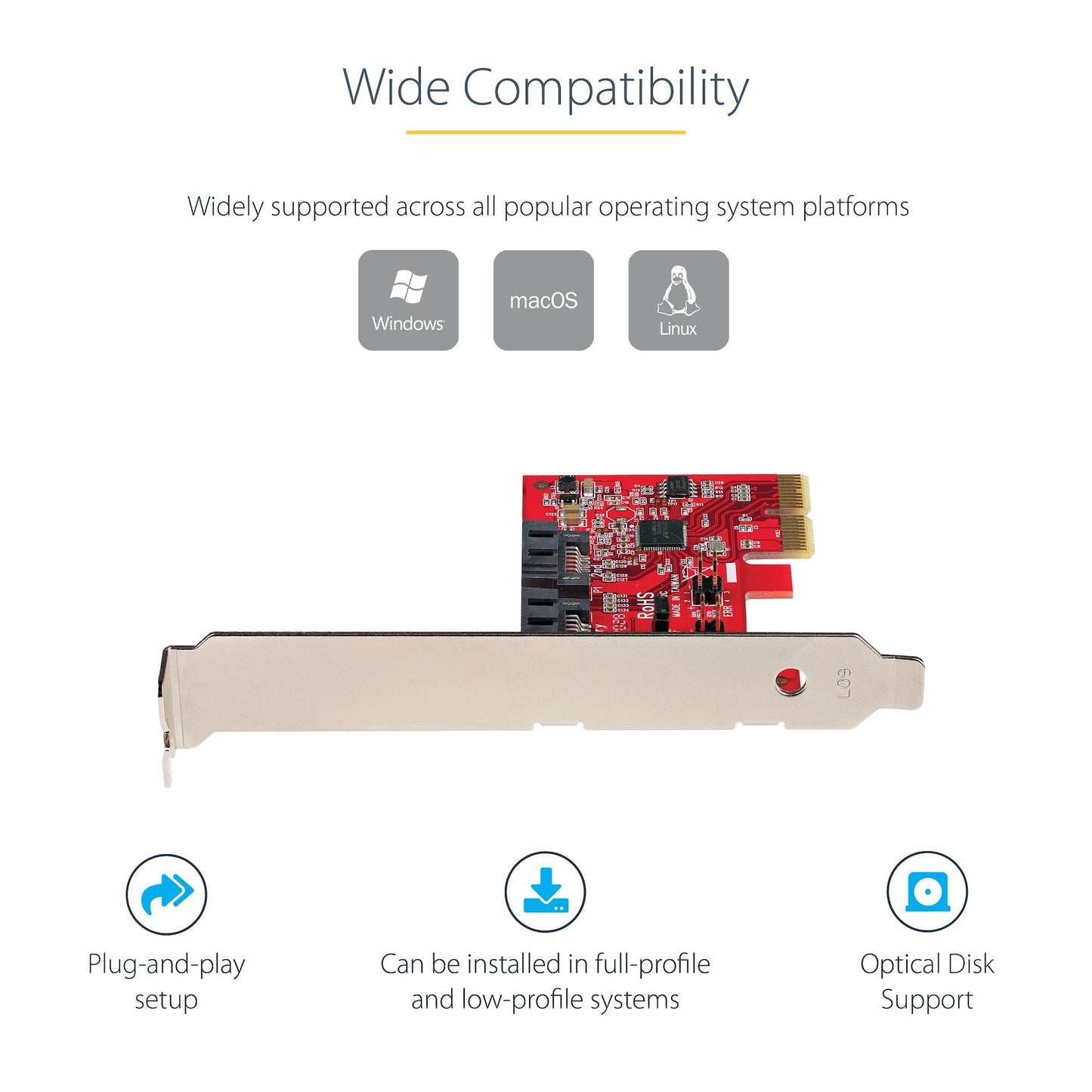 StarTech.com SATA PCIe Card - 2 Port PCIe SATA Expansion Card - 6Gbps - Full/Low Hub (2P6GR)