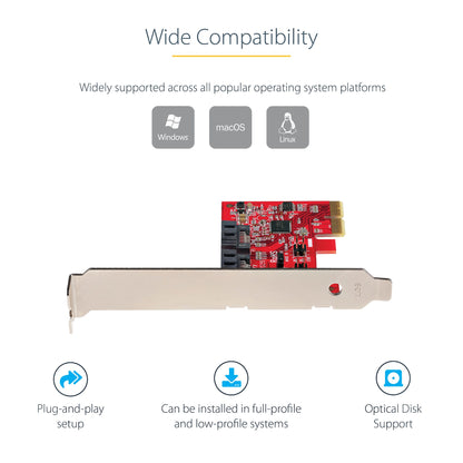 StarTech.com SATA PCIe Card - 2 Port PCIe SATA Expansion Card - 6Gbps - Full/Low Hub (2P6GR)
