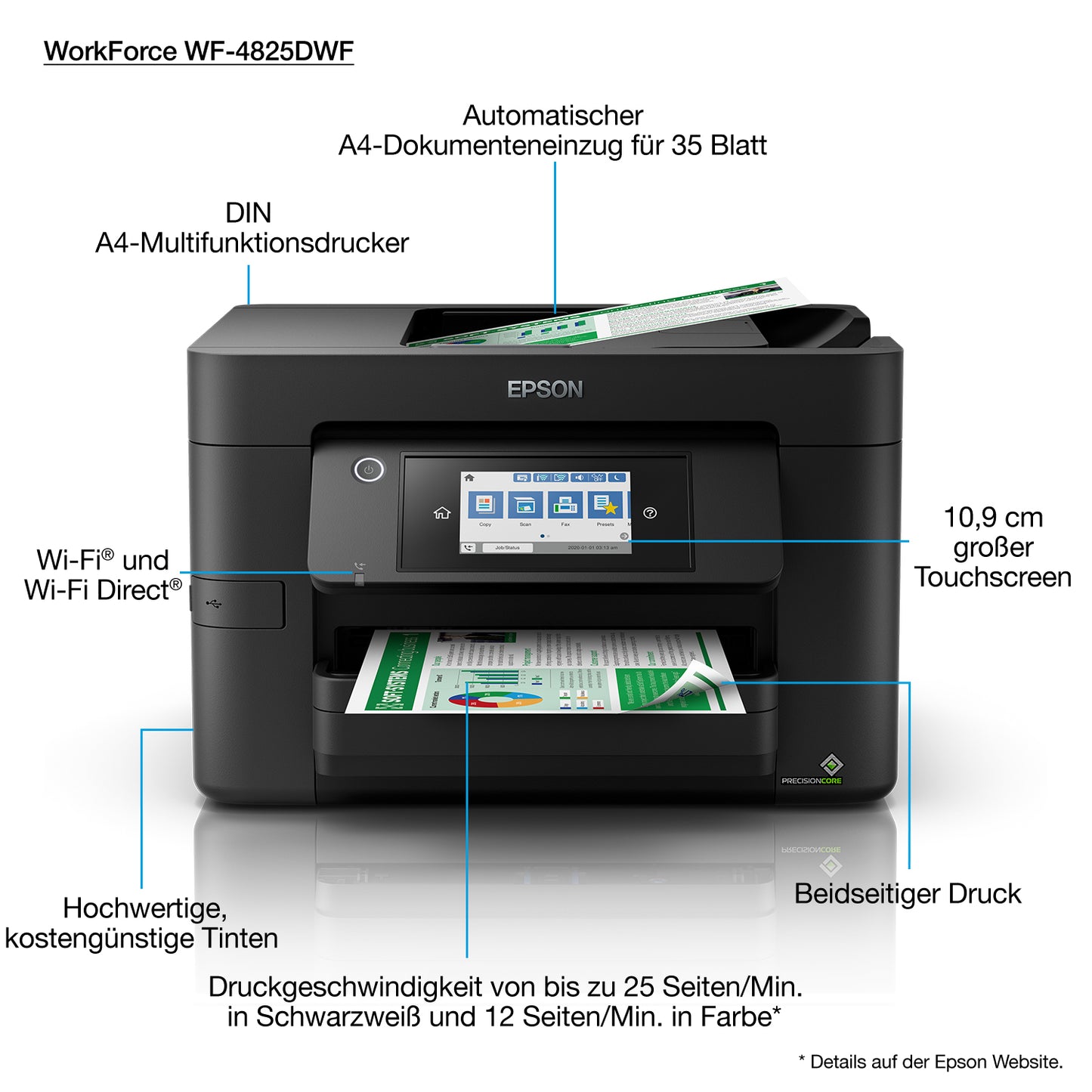 Epson WorkForce Pro WF-4825DWF Inkjet A4 4800 x 2400 DPI 25 ppm Wi-Fi Printer