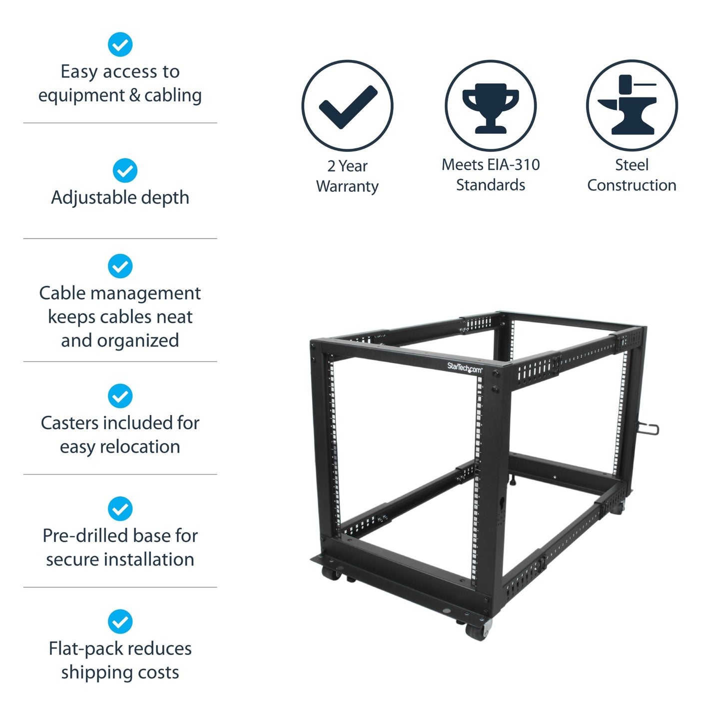 StarTech.com 12U 4-Post Server Rack, 19in Open Frame Rack with 40in (101cm) Mounting