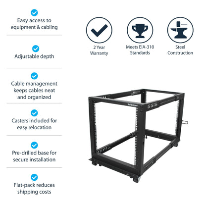 StarTech.com 12U 4-Post Server Rack, 19in Open Frame Rack with 40in (101cm) Mounting