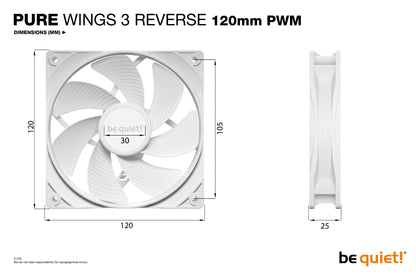 be quiet! Pure Wings 3 120mm | PWM Reverse White Triple-Pack Computer case Fan 12 cm Cooling
