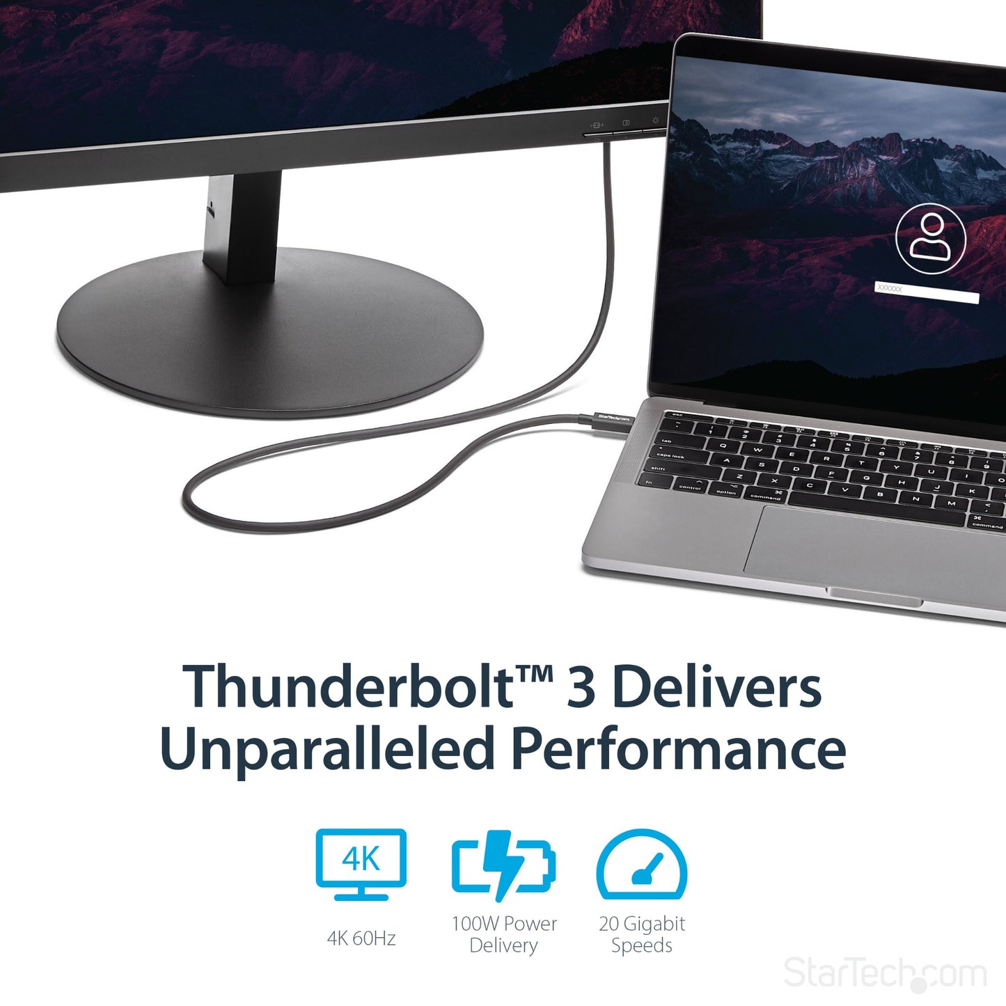 StarTech.com 3.3ft (1m) Thunderbolt 3 Cable, 20Gbps, 100W PD, 4K, Thunderbolt