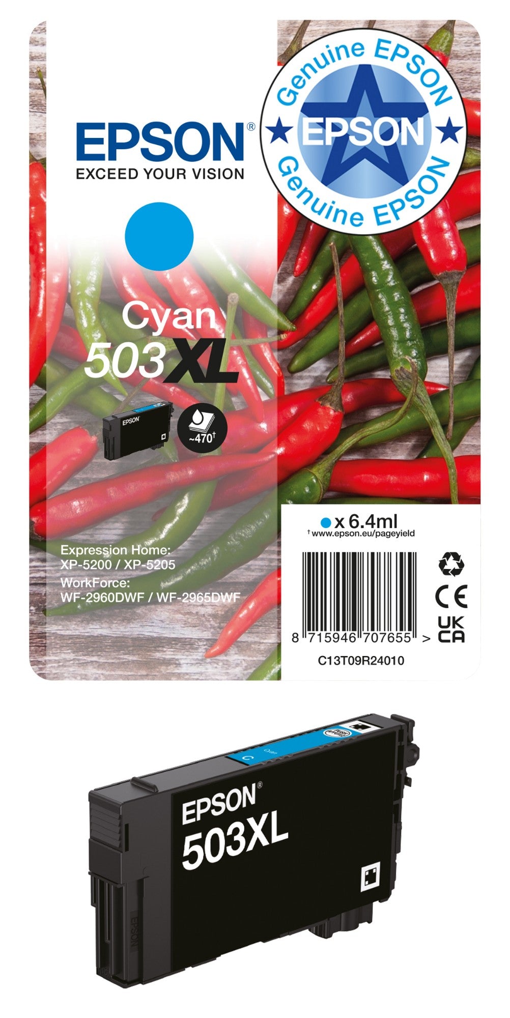 Epson C13T09R14010/503XL Black Ink Cartridge (550 pages, Epson XP-5200)