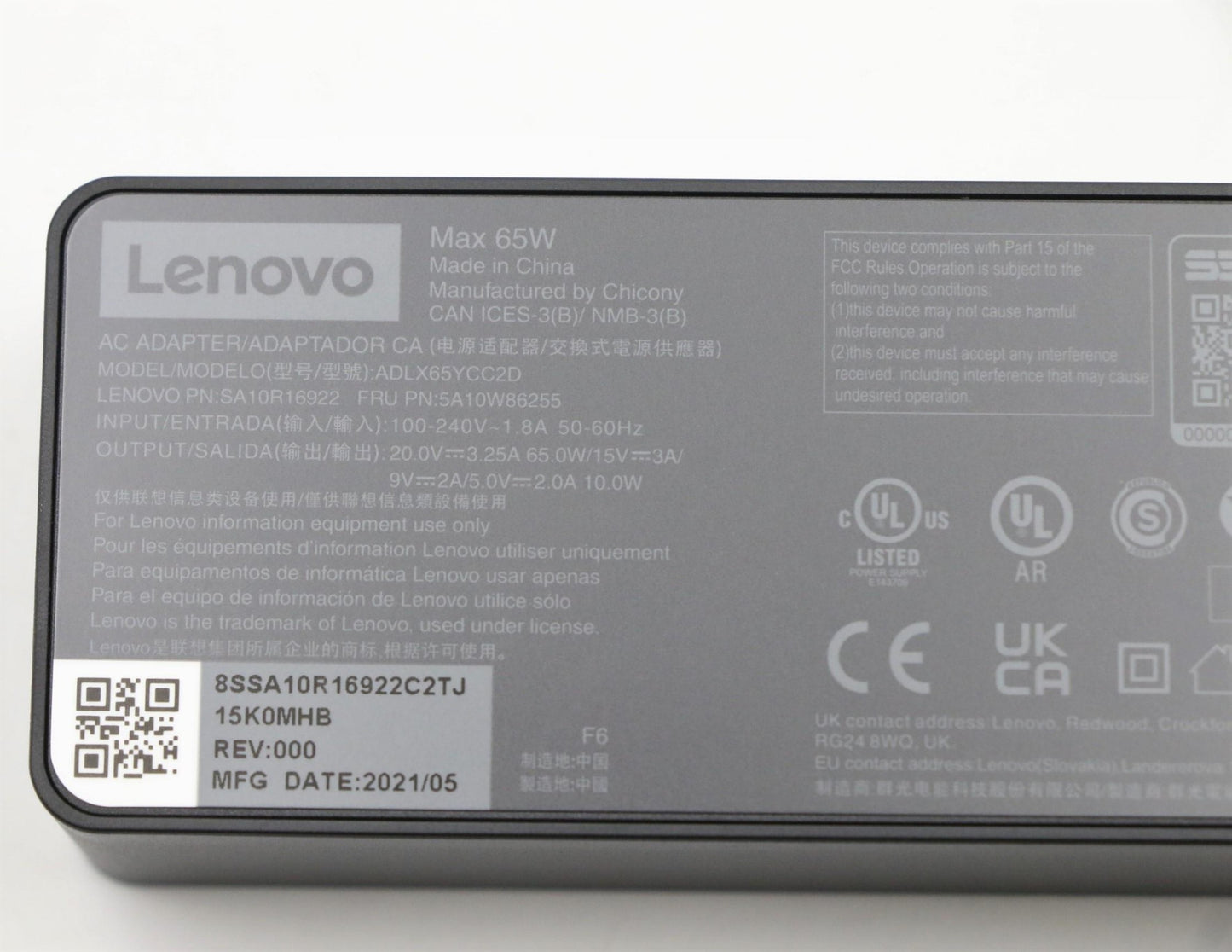Lenovo 5A10W86255 power adapter/inverter Indoor 65 W Black Charger