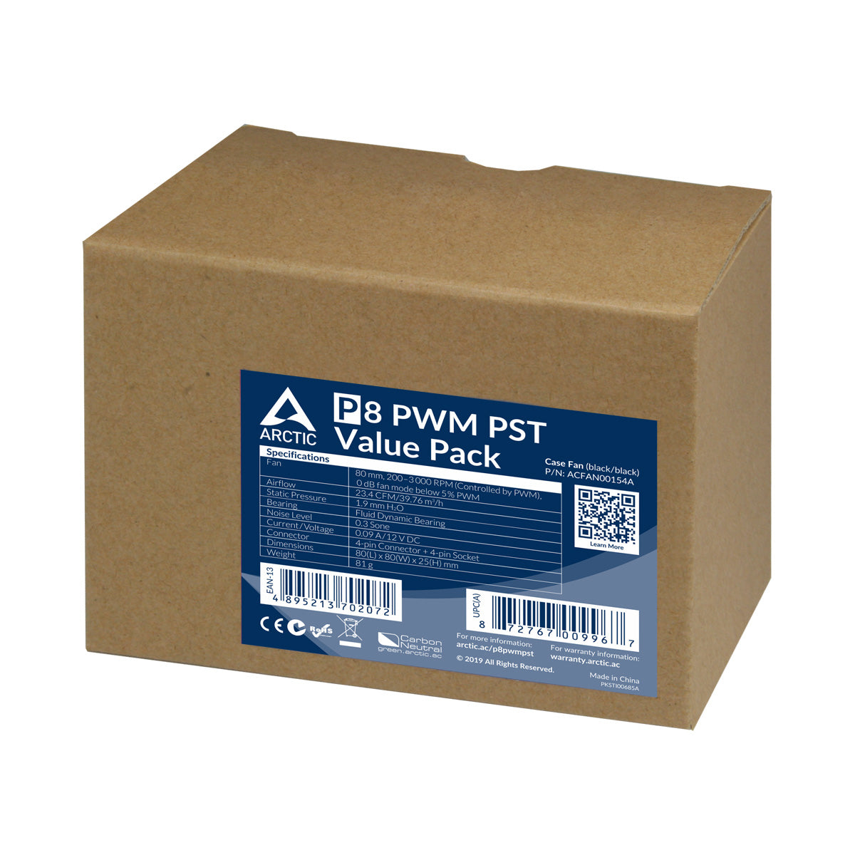 ARCTIC P8 PWM PST Value Pack - Pressure-optimised 80 mm Fan with PWM PST Cooling