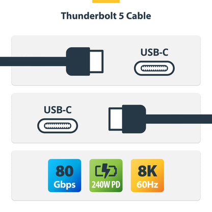 StarTech.com 3ft (1m) Thunderbolt 5 Cable, 80Gbps/Up to 120Gbps, 240W PD, 8K 60Hz