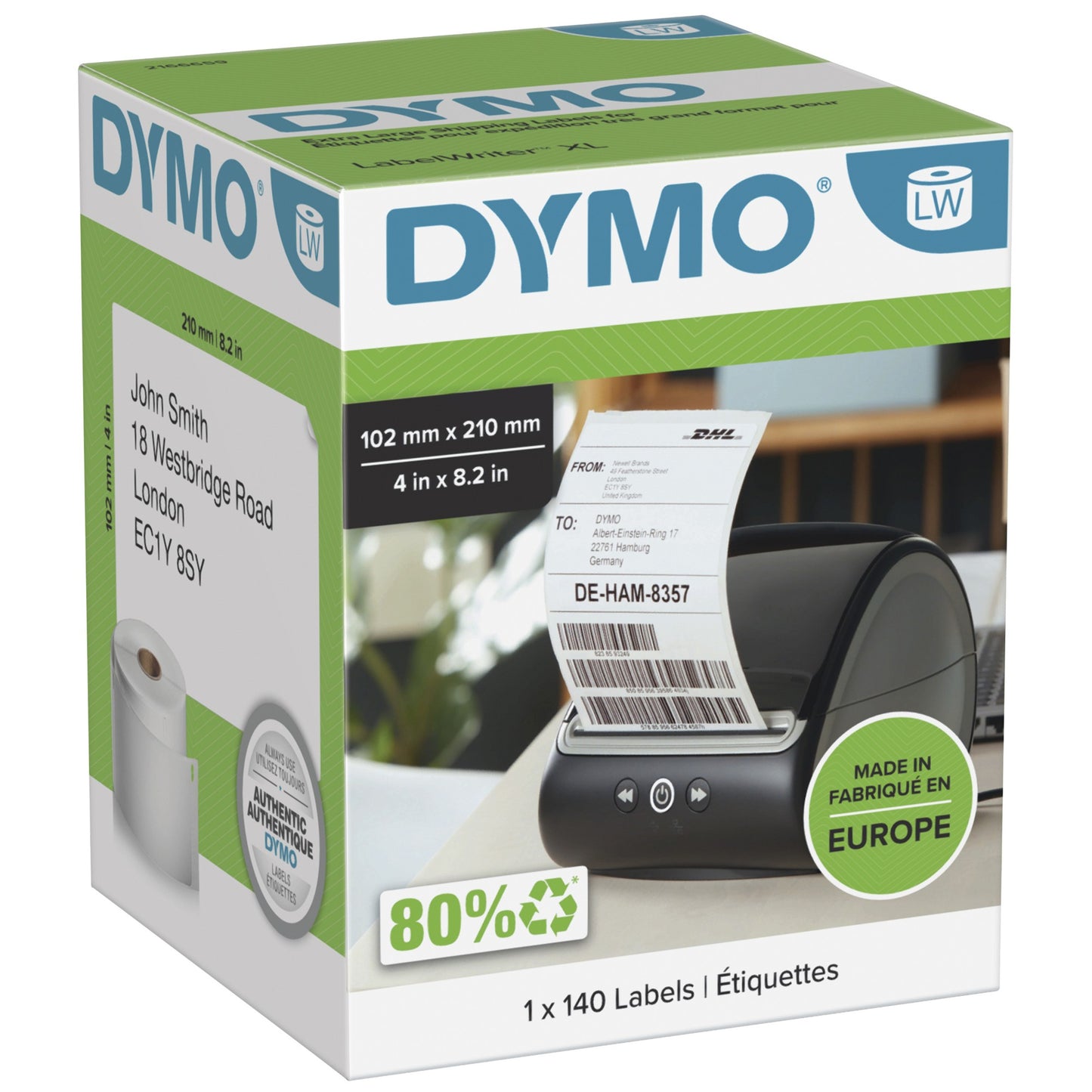 DYMO 2166659 DirectLabel-etikettes white 102mm x 210mm 1 x 140 pcs for Labelwriter 4 Labels