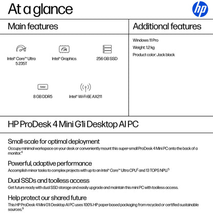 HP ProDesk 4 G1i AI Core Ultra 5 235T 8GB 256GB SSD Mini PC
