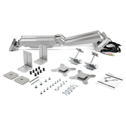 StarTech.com Desk Mount Dual Monitor Arm with USB & Audio, Desk Clamp VESA Mount for (Silver)