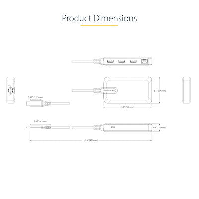 StarTech.com 3-Port Hub Ethernet USB-C Docking Station