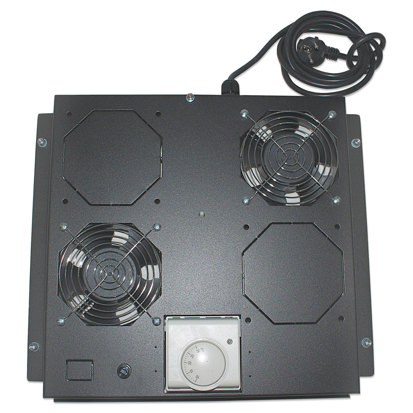 Intellinet 2-Fan Ventilation Unit for 19" Racks, Roof Mount, with Thermostat, Black